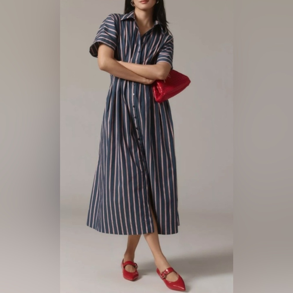 Anthropologie Striped Midi Dress - navy and red